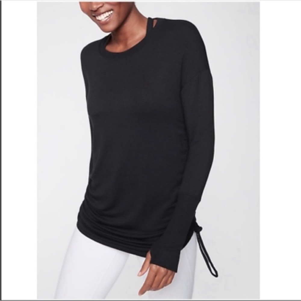Athleta Drishti Ruched Side Tunic Length Top Black Size Medium